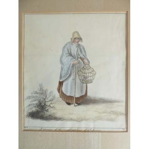 557 - A set of five mid-19th century watercolour figural studies: 'A Woman of the Neighbourhood of Antwerp... 