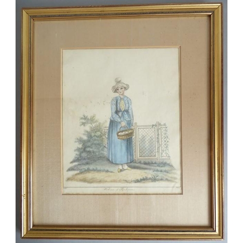 557 - A set of five mid-19th century watercolour figural studies: 'A Woman of the Neighbourhood of Antwerp... 