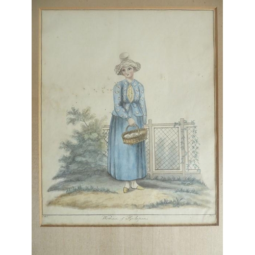 557 - A set of five mid-19th century watercolour figural studies: 'A Woman of the Neighbourhood of Antwerp... 