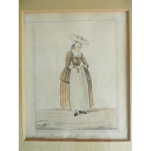 557 - A set of five mid-19th century watercolour figural studies: 'A Woman of the Neighbourhood of Antwerp... 