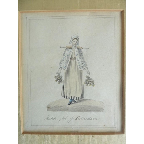 557 - A set of five mid-19th century watercolour figural studies: 'A Woman of the Neighbourhood of Antwerp... 