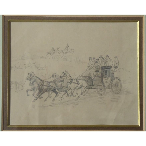 559 - Four drawings of British sporting interest and a pair of prints: 
 1. Cuthbert Bradley (British 1861... 