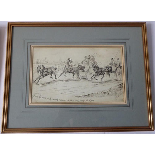 559 - Four drawings of British sporting interest and a pair of prints: 
 1. Cuthbert Bradley (British 1861... 