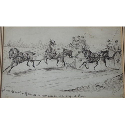 559 - Four drawings of British sporting interest and a pair of prints: 
 1. Cuthbert Bradley (British 1861... 