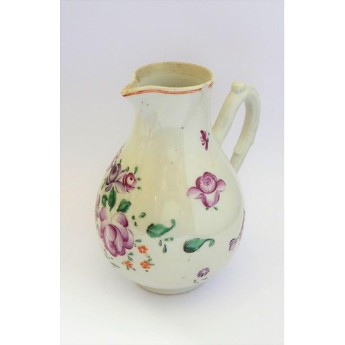 56 - A large late 18th century Chinese export porcelain tankard; decorated in the famille rose palette wi... 