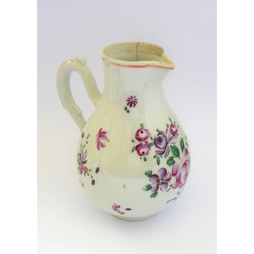 56 - A large late 18th century Chinese export porcelain tankard; decorated in the famille rose palette wi... 