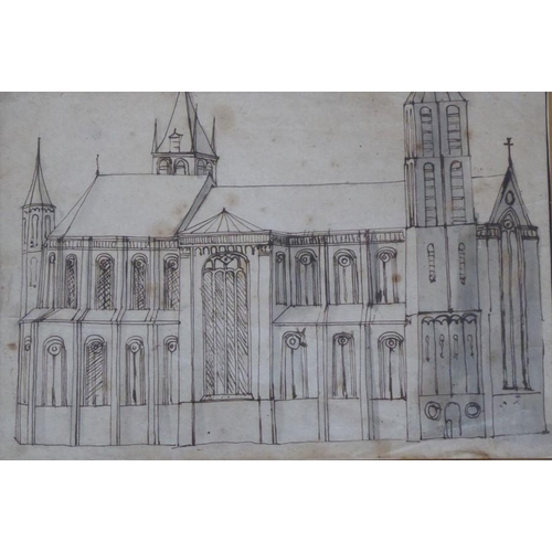 564 - Attrib. to Pieter Saenredam ( Dutch 1597 – 1665), Dutch Church Interior, Ink 7 x 10 ( 18 x 25.5 cms)... 