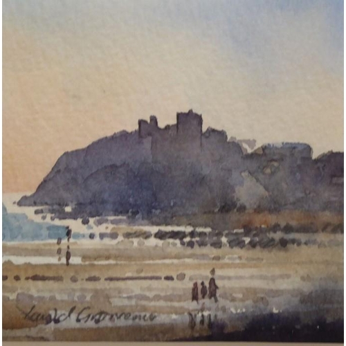 566 - DAVID GROSVENOR (Welsh born 1956), ‘Blackrock from Criccieth Beach’, Signed watercolour, 5 ¾ x 8 ins... 