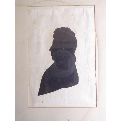 568 - Two early 19th century painted silhouettes: Marie Louise and Napoleon Bonaparte opposing, and a clip... 