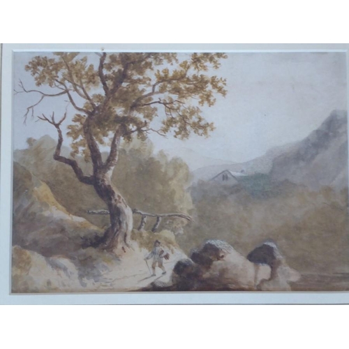 573 - Attrib. to Benjamin Barker (of Bath British 1776 – 1838), Hilly Landscape with Faggot – gatherer, Wa... 