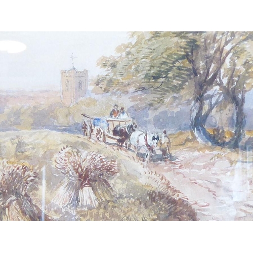 575 - Style of John Syer, A Horse drawn waggon on a Country Lane Beneath Oaks, Bears a signature watercolo... 