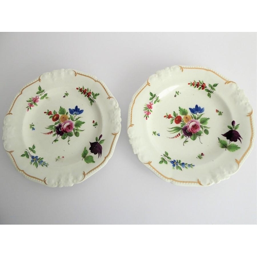 60 - A pair of early 19th century Bloor Derby ceramic plates; each decorated with a central floral spray ... 