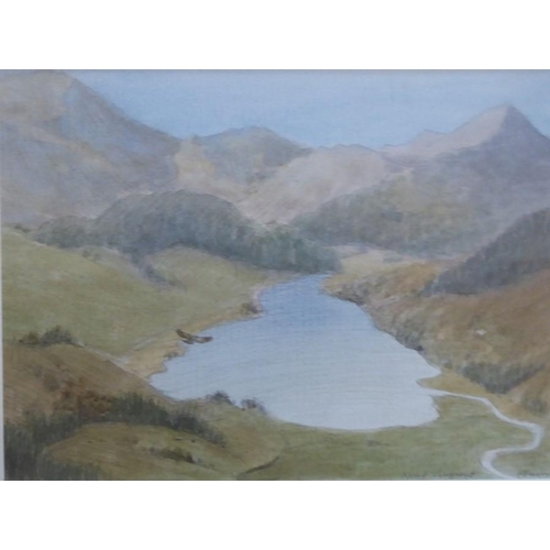 602 - Philip Snow (Welsh contemp.), ‘Llangaffo to Snowdonia’, Anglesey, Signed watercolour heightened with... 