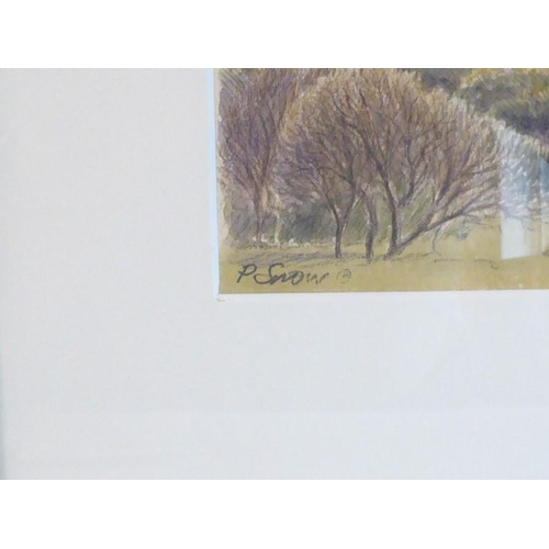 602 - Philip Snow (Welsh contemp.), ‘Llangaffo to Snowdonia’, Anglesey, Signed watercolour heightened with... 