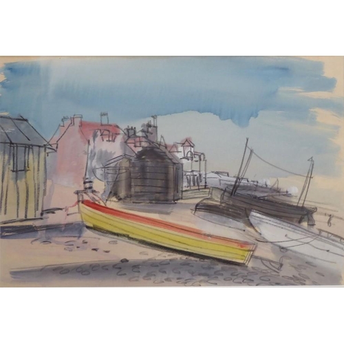 637 - C20th English  School, ‘Yellow Boat’, Mixed media on paper, 13 1/45 x 19 ¾ ins (33.5 x 50 cms)
 (CON... 