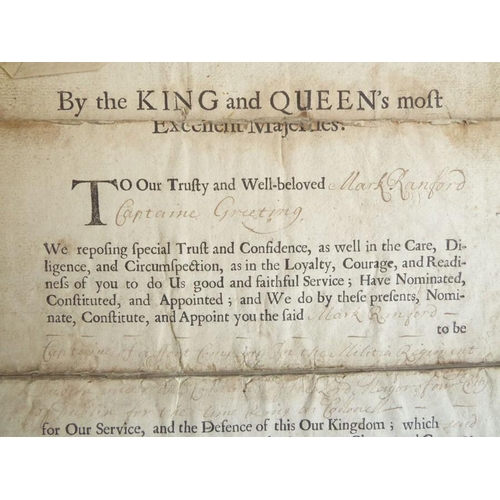 658 - A 1690 captaincy commission signed by William III and countersigned by his Principal Secretary, Robe... 