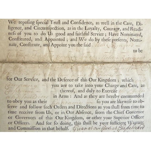 658 - A 1690 captaincy commission signed by William III and countersigned by his Principal Secretary, Robe... 