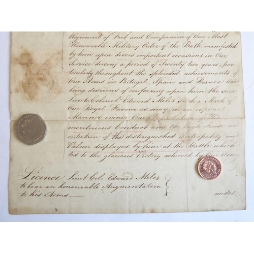 659 - The 1817 augmentation to the Arms of Lt.-Col. Edward Miles by authority of the Prince Regent, the Ga... 