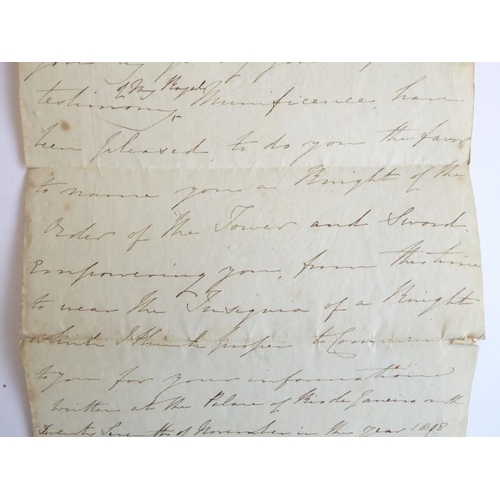 660 - A contemporary (1818) document relating to the knighthood conferred on Lt.-Col. Edward Miles by John... 