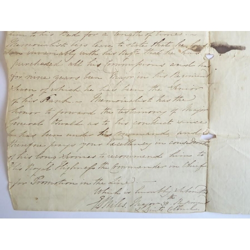 661 - The draft of the 1814 application to the Marquess of Wellington for the promotion of Brevet Colonel ... 