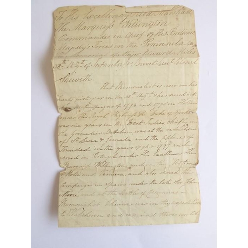 661 - The draft of the 1814 application to the Marquess of Wellington for the promotion of Brevet Colonel ... 