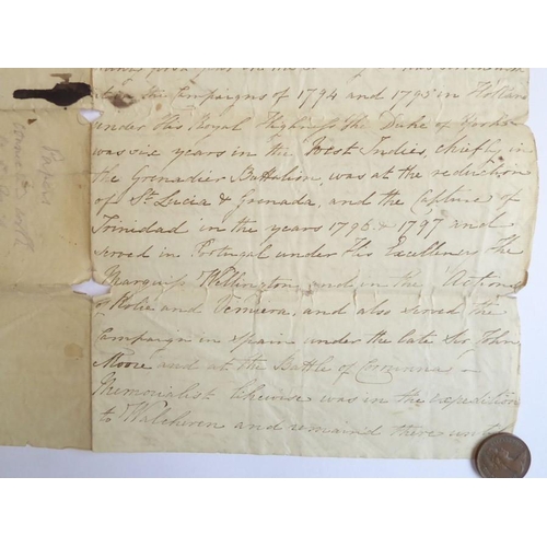 661 - The draft of the 1814 application to the Marquess of Wellington for the promotion of Brevet Colonel ... 