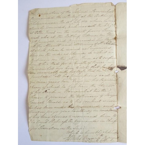 661 - The draft of the 1814 application to the Marquess of Wellington for the promotion of Brevet Colonel ... 