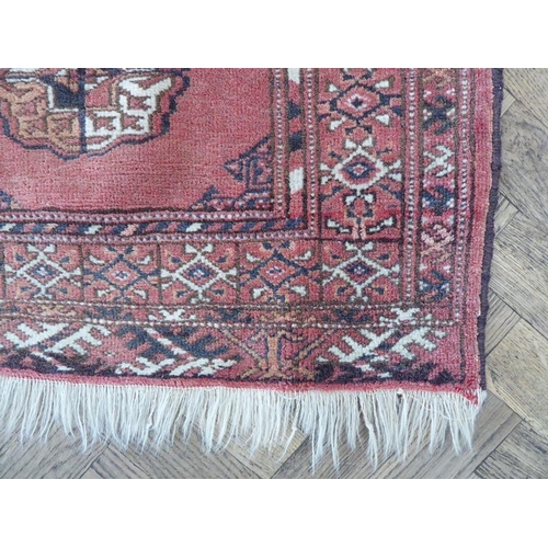 728 - A small red ground Afghan rug with gul pattern (124cm x 85cm)