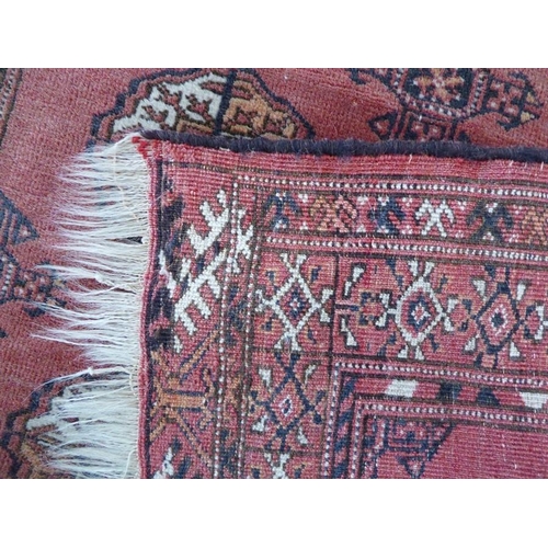 728 - A small red ground Afghan rug with gul pattern (124cm x 85cm)