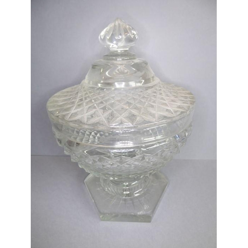 73 - A late 19th to early 20th century heavy, hobnail-cut, urn-shaped bowl and cover; together with a pai... 