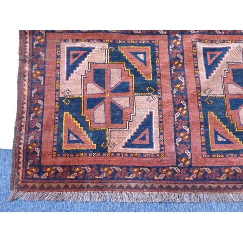 741 - Ersari Turkmen tribal rug; circa 1900, of predominately dark terracotta ground with four square meda... 