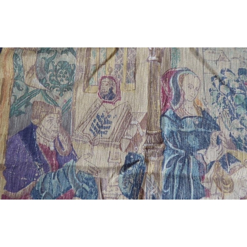 758 - A modern lined wall-hanging tapestry 'Suzanne et les Viellards' (Susanna and the Elders) depicting a... 