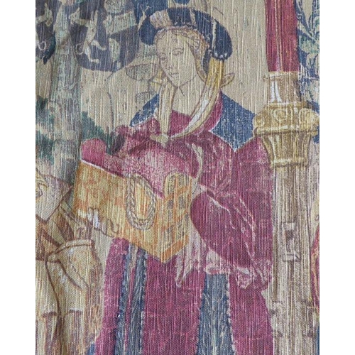 758 - A modern lined wall-hanging tapestry 'Suzanne et les Viellards' (Susanna and the Elders) depicting a... 