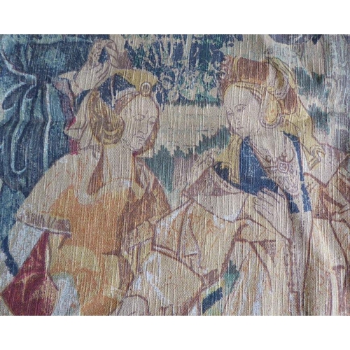 758 - A modern lined wall-hanging tapestry 'Suzanne et les Viellards' (Susanna and the Elders) depicting a... 