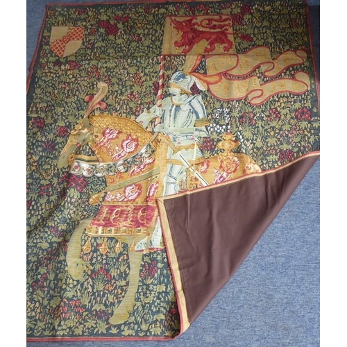 759 - A modern lined wall-hanging medieval-style tapestry depicting a knight in armour (177cm x 140cm)