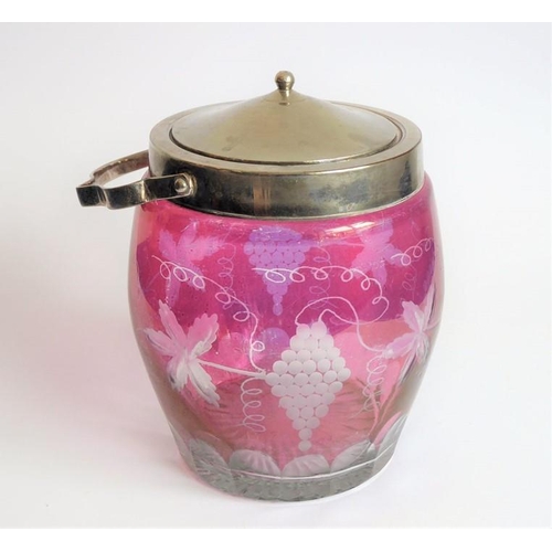 76 - A late 19th/early 20th century flash-cut and silver plated mounted biscuit barrel engraved with a fr... 