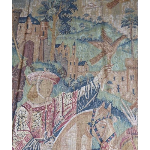 760 - A modern lined wall-hanging tapestry 'Depart pour la Chasse'; a copy of an original French 16th cent... 