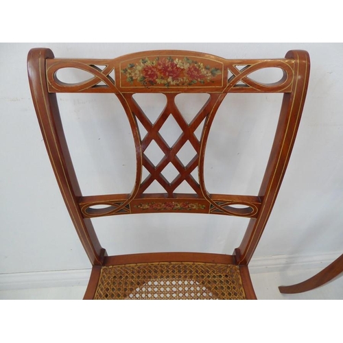 762 - Three late 19th / early 20th century salon chairs; painted satinwood and turned tapering slightly sp... 