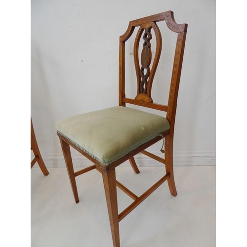 763 - A good pair of late 19th / early 20th century satinwood and marquetry bedroom chairs in Sheraton Rev... 