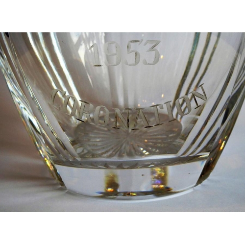 77 - A mid-20th century cut-glass vase signed 'Stuart England'; engraved with the cypher of Elizabeth II ... 