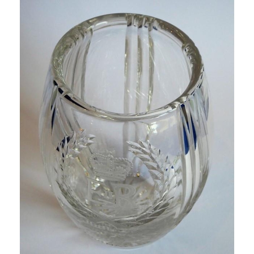 77 - A mid-20th century cut-glass vase signed 'Stuart England'; engraved with the cypher of Elizabeth II ... 