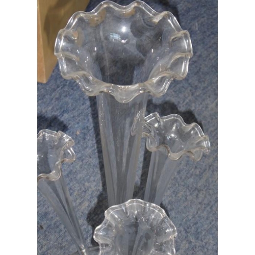 81 - A large three trumpet glass epergne on circular bowl-style base; probably early 20th century (53cm f... 