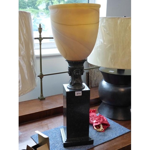 874 - Maitland Smith Lighting; a marblised satin glass table torchère, a black marble base (68cm high x 24... 