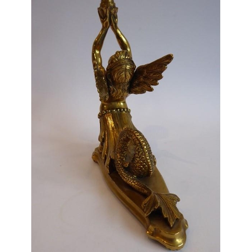 92 - A fine pair of heavy early/mid-19th century lacquered gilt-bronze figural candlesticks; two winged f... 