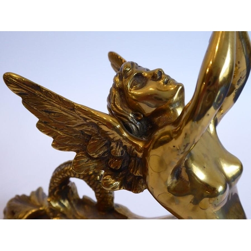 92 - A fine pair of heavy early/mid-19th century lacquered gilt-bronze figural candlesticks; two winged f... 