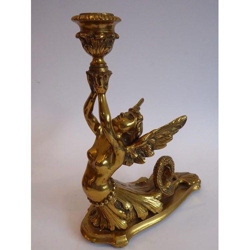 92 - A fine pair of heavy early/mid-19th century lacquered gilt-bronze figural candlesticks; two winged f... 