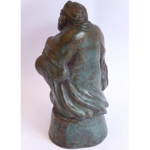 97 - An 18th/19th century well-patinated heavy Chinese bronze; the seated bearded figure with finely cast... 