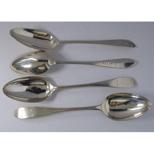 128 - A set of four early/mid 19th century hallmarked silver serving spoons; maker's mark WA and with Edin... 