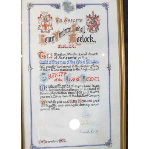 364 - Six livery company and Alderman of London framed certificates (the largest 44cm x 26cm)