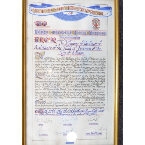 364 - Six livery company and Alderman of London framed certificates (the largest 44cm x 26cm)